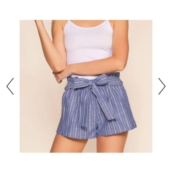 Love Tree High Waist Blue and White Stripe Paper Bag Shorts Size Medium NWOT - Picture 10 of 10